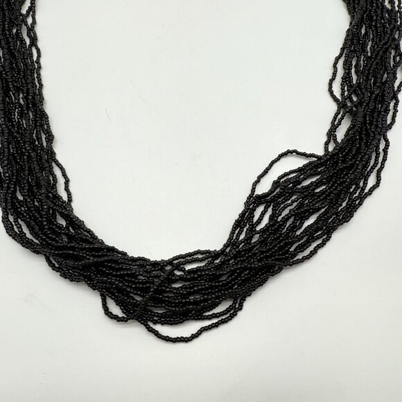 Black Multi-Strand Seed Bead Necklace With Fabric Loop Closure - Picture 6 of 7